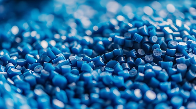 Blue plastic pellets Background Closeup Plastic granules Polymer plastic beads resin polymer