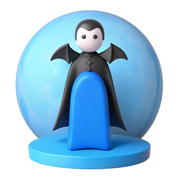 a blue plastic snow globe with a black bat on it