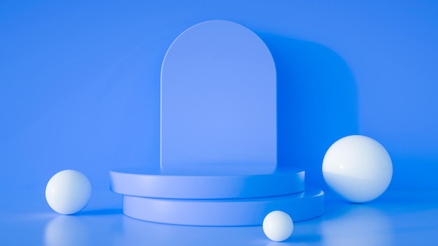 Blue podium with geometric shapes for product demonstrations - 3D illustration