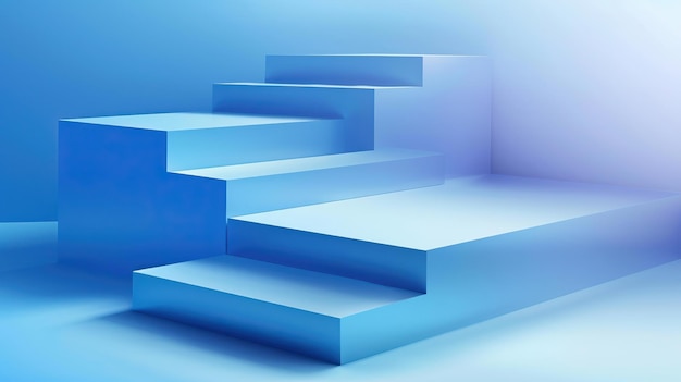 Photo blue podium with steps going up on a blue background