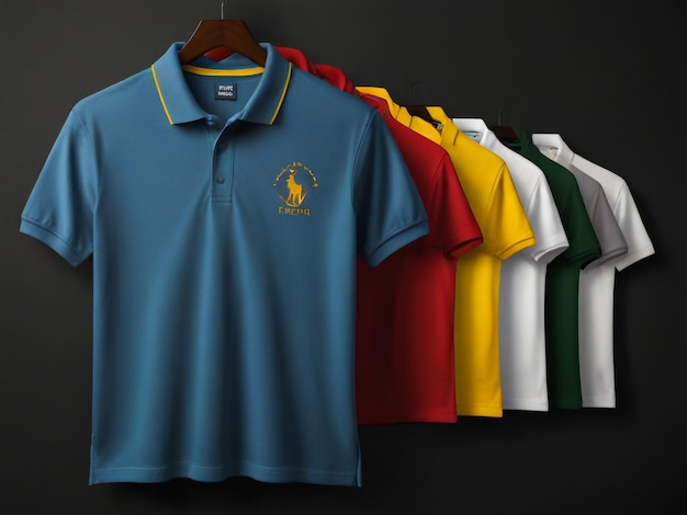 Photo a blue polo shirt with a yellow logo on it