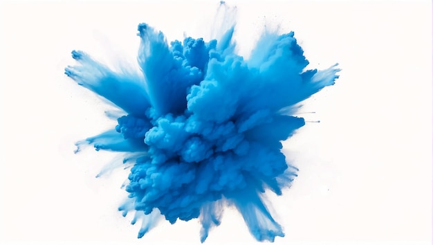 blue powder explosion on white background