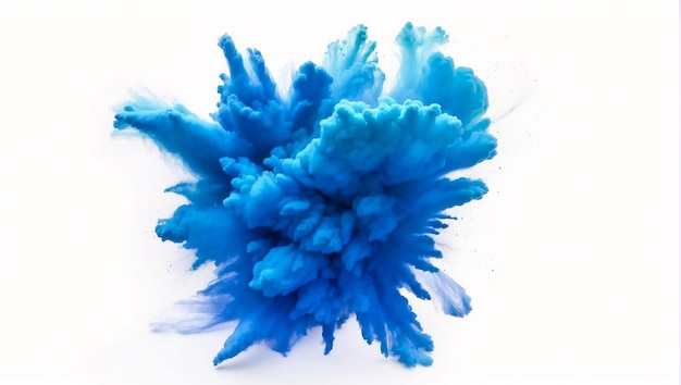 blue powder explosion on white background