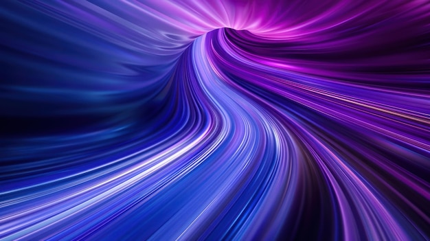 Photo blue and purple abstract high speed curved movement toward to the future just around the corner