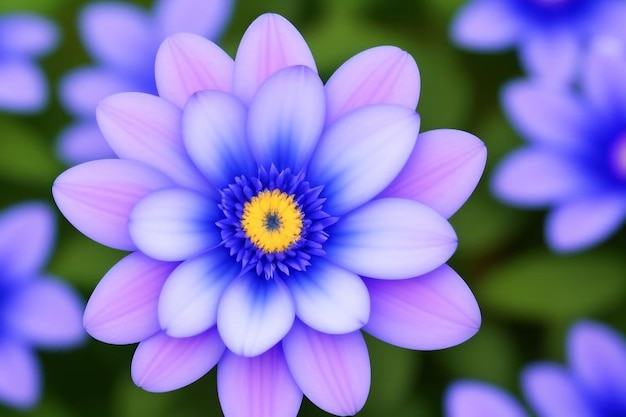 Photo a blue and purple flower with a yellow center