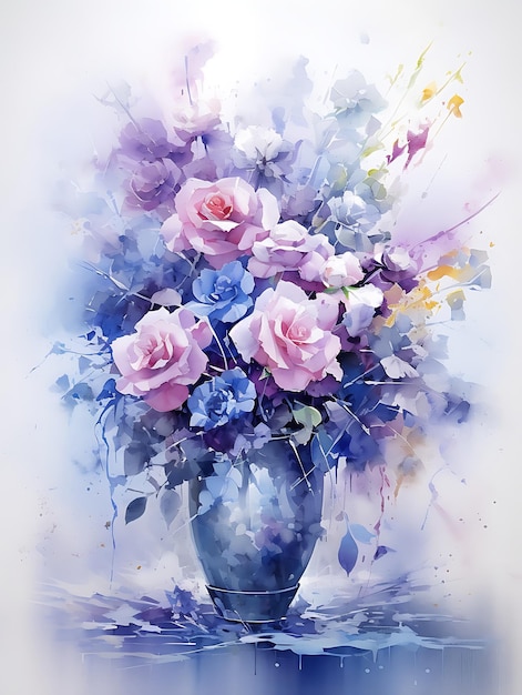 blue and purple flowers in a glass vase