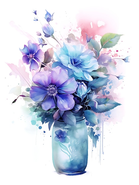 blue and purple flowers in a glass vase