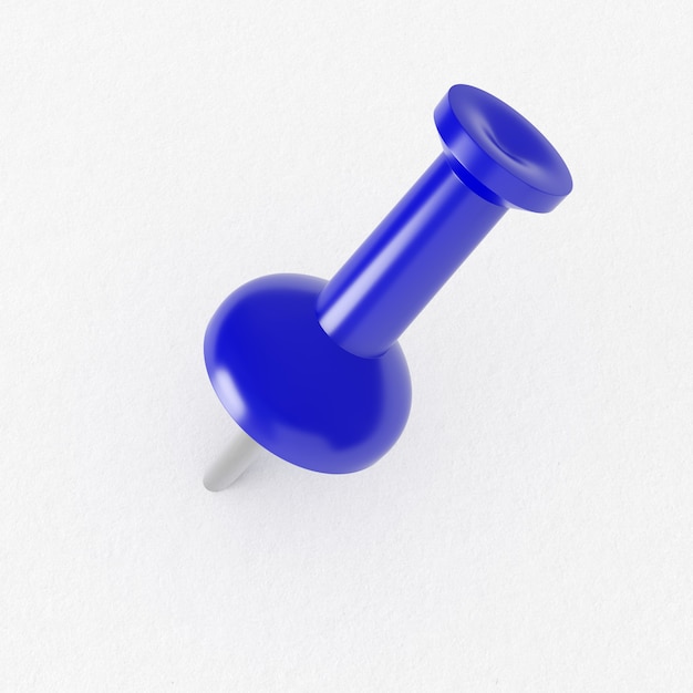 Blue pushpin on white isolated