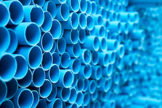 Blue PVC pipes stacked