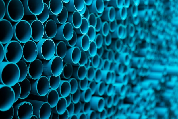 Blue PVC pipes stacked