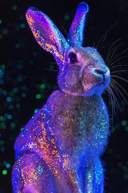 Blue Rabbit with Glittering Background