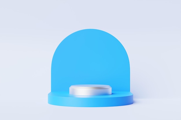 Blue realistic 3d cylinder pedestal podium Abstract rendering geometric platform Product display presentation Minimal scene