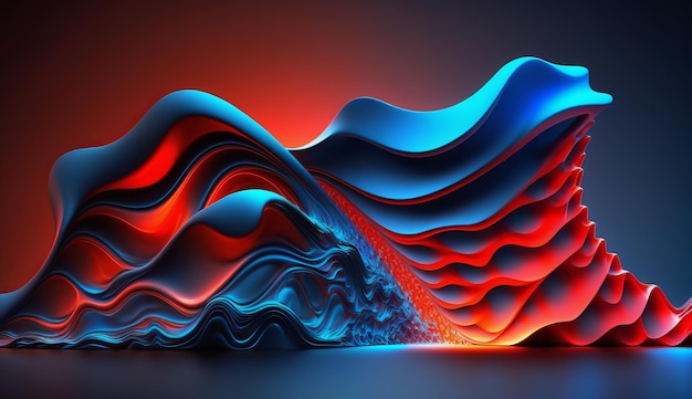 A blue and red abstract background with a mountain and a blue background.