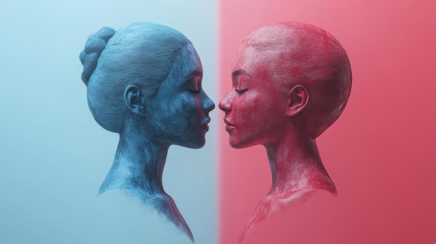 Blue and Red Abstract Portrait of Two Faces