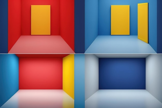 A blue and red box with a yellow box in the middle.