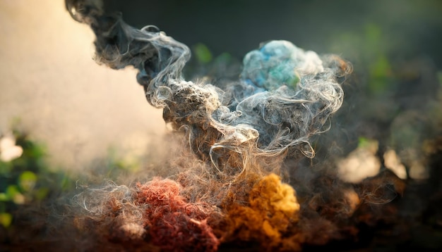 Blue and red cloud splashes of magic dust with smoke on a white background