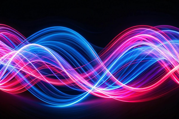 Blue and red light painting photography long exposure fairy blue and red lights curves and waves against a black background Long exposure light painting photography