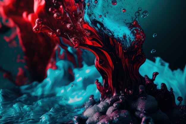 A blue and red liquid with the word blood on it