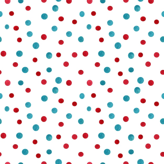 Blue and red spots Watercolor pattern Simple seamless pattern on white background