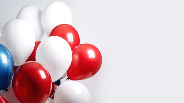 Blue red and white balloon on white background with copy space