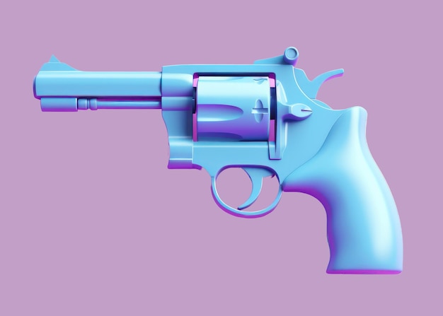 Blue revolver on purple background