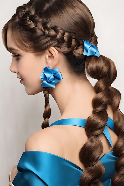 Photo a blue ribbon is the perfect color for a girls hair