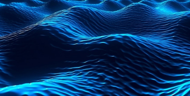 Blue river ocean wave layer background with neon light effects 3D Generative AI