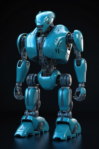 A blue robot with a black background and the word robot on it.