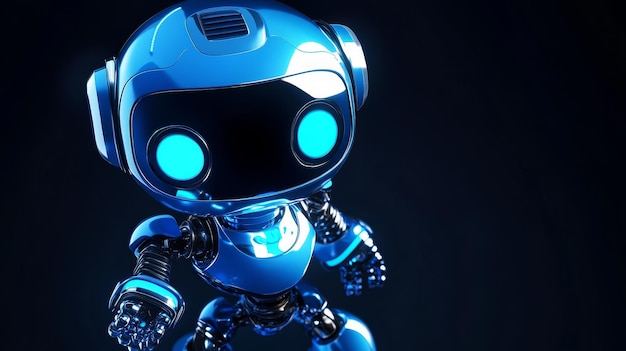 Photo a blue robot with a blue face and a blue light on its back