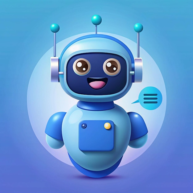 a blue robot with a blue head and a white background