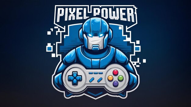 Photo a blue robot with a white controller and the words quot power power quot on the top