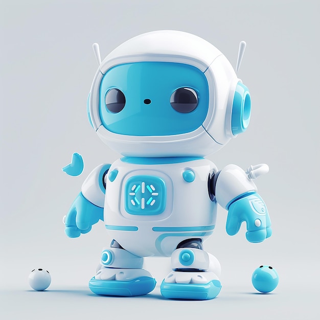 a blue robot with a white face and the number 3 on it