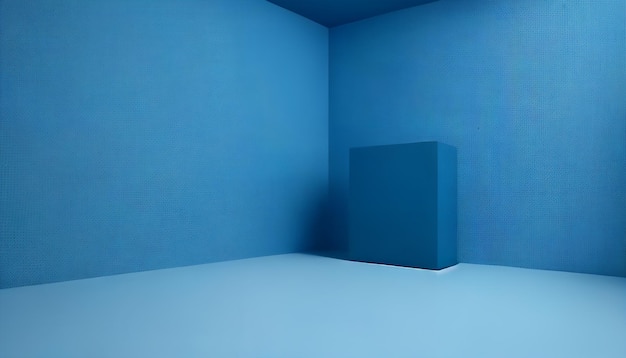 A blue room with a square in the corner