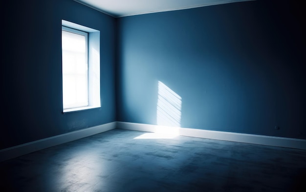 Blue room with a window and light coming through it