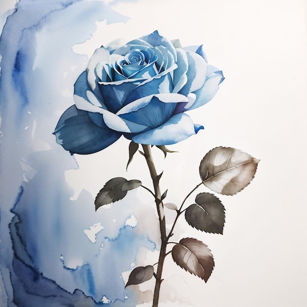 Blue rose flower background watercolor botanical illustration spring season