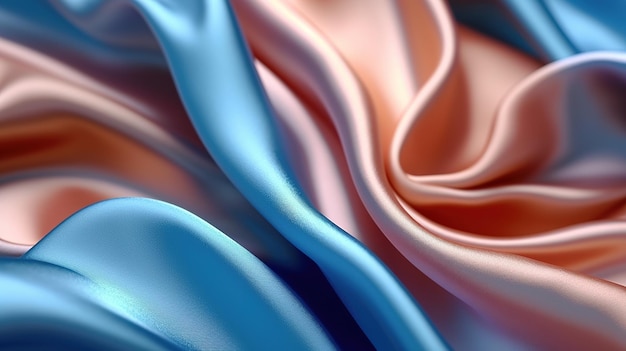 Blue Rose Gold Silk Fabric in Wavy Shiny Abstract Background Generative AI