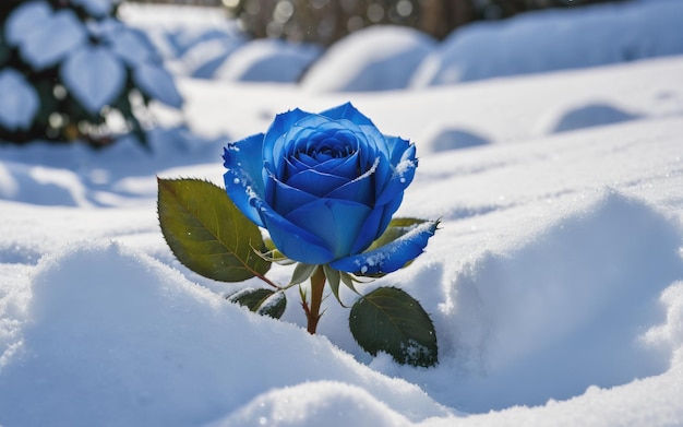 Blue rose in the snow