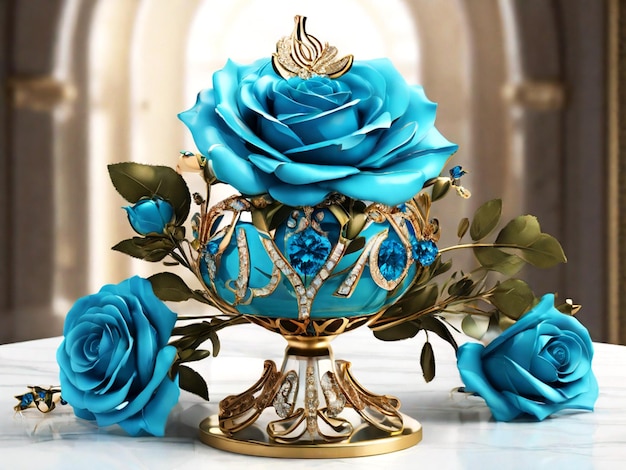 a blue rose on a table