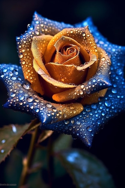 A blue rose with water droplets on it