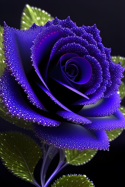 A blue rose with water drops on it