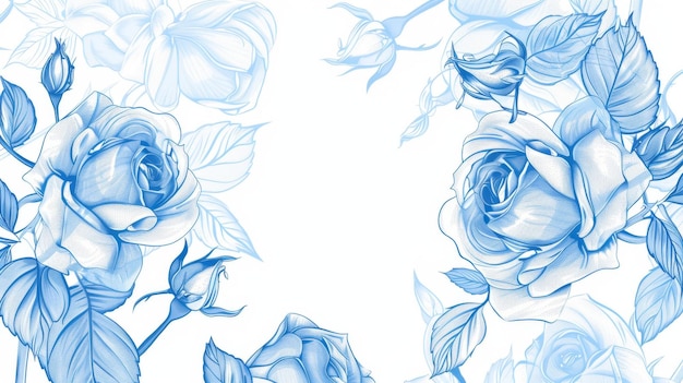 Blue roses illustration generative ai