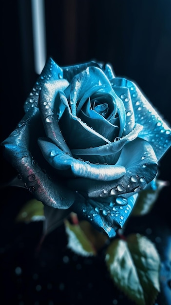 Blue roses with water drops on the petals