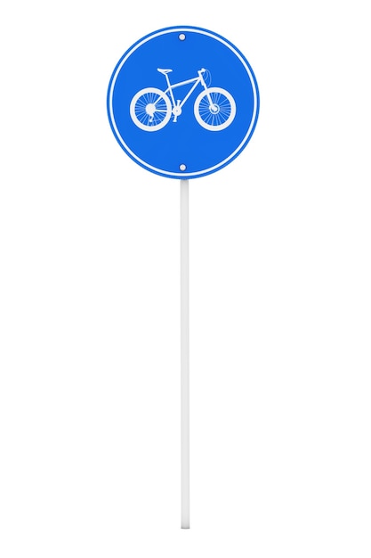 Blue Round Bicycle Lane Sign on a white background. 3d Rendering