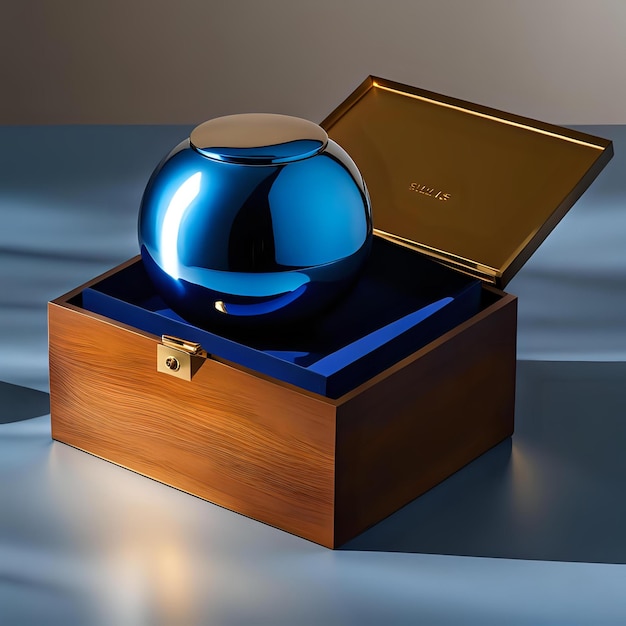 Photo blue round metal object in box