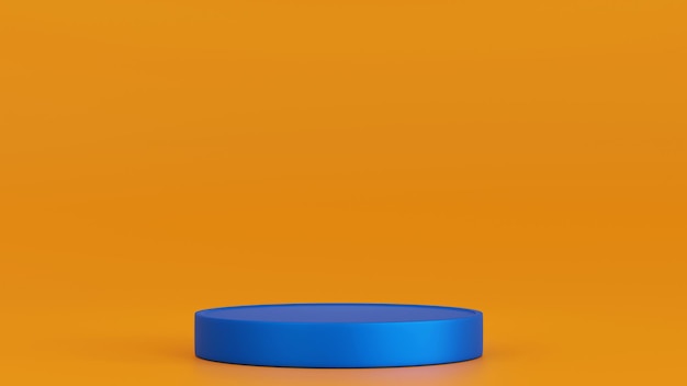 Blue round stage podium display on orange background for product presentation 3D rendering