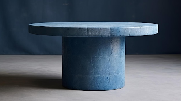 Blue Round Table With Chromatic Sculptural Slabs And Rough Texture