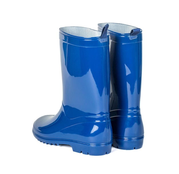 Blue rubber boots isolated on white background