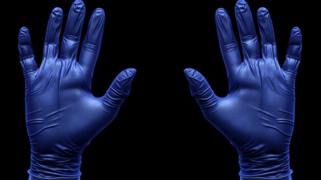 Photo blue rubber gloves isolated on a black background