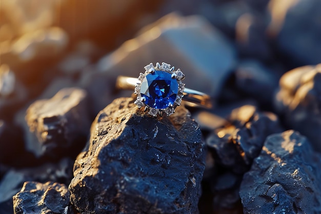 Blue Sapphire Carat White Diamond Ring on Top