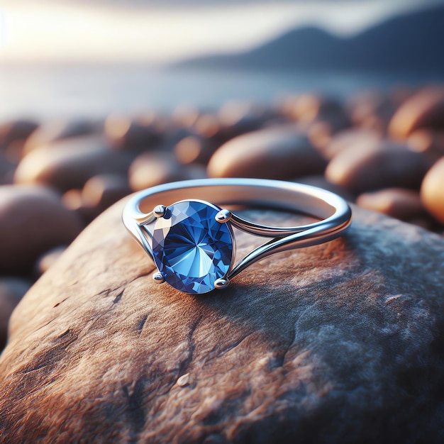 Blue Sapphire Gem Ring on Rock